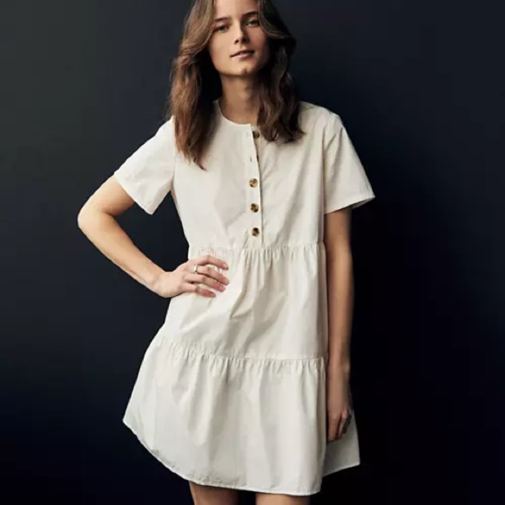 NWT Madewell Button-Front Tiered Mini Dress